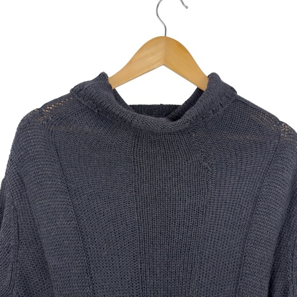 EILEEN FISHER Black Alpaca Silk Rib Turtleneck Long A-Line Short Sleeve Sweater - Picture 4 of 15